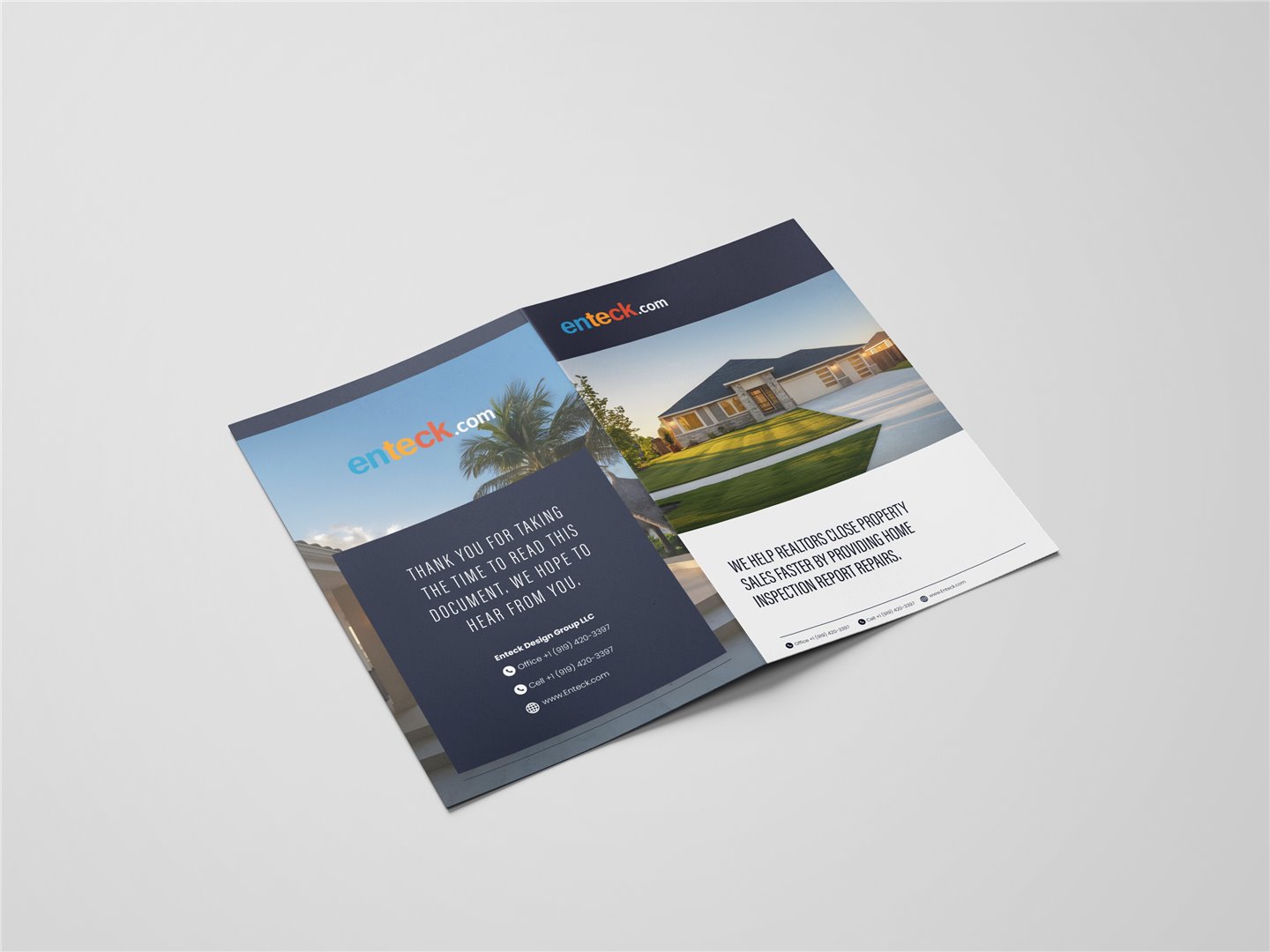 Enteck property-services brochure cover and back cover design